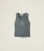 Embroidered ribbed knit jersey top