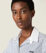 Pleated striped poplin mini-dress - Image 4