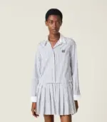 Pleated striped poplin mini-dress - Image 2